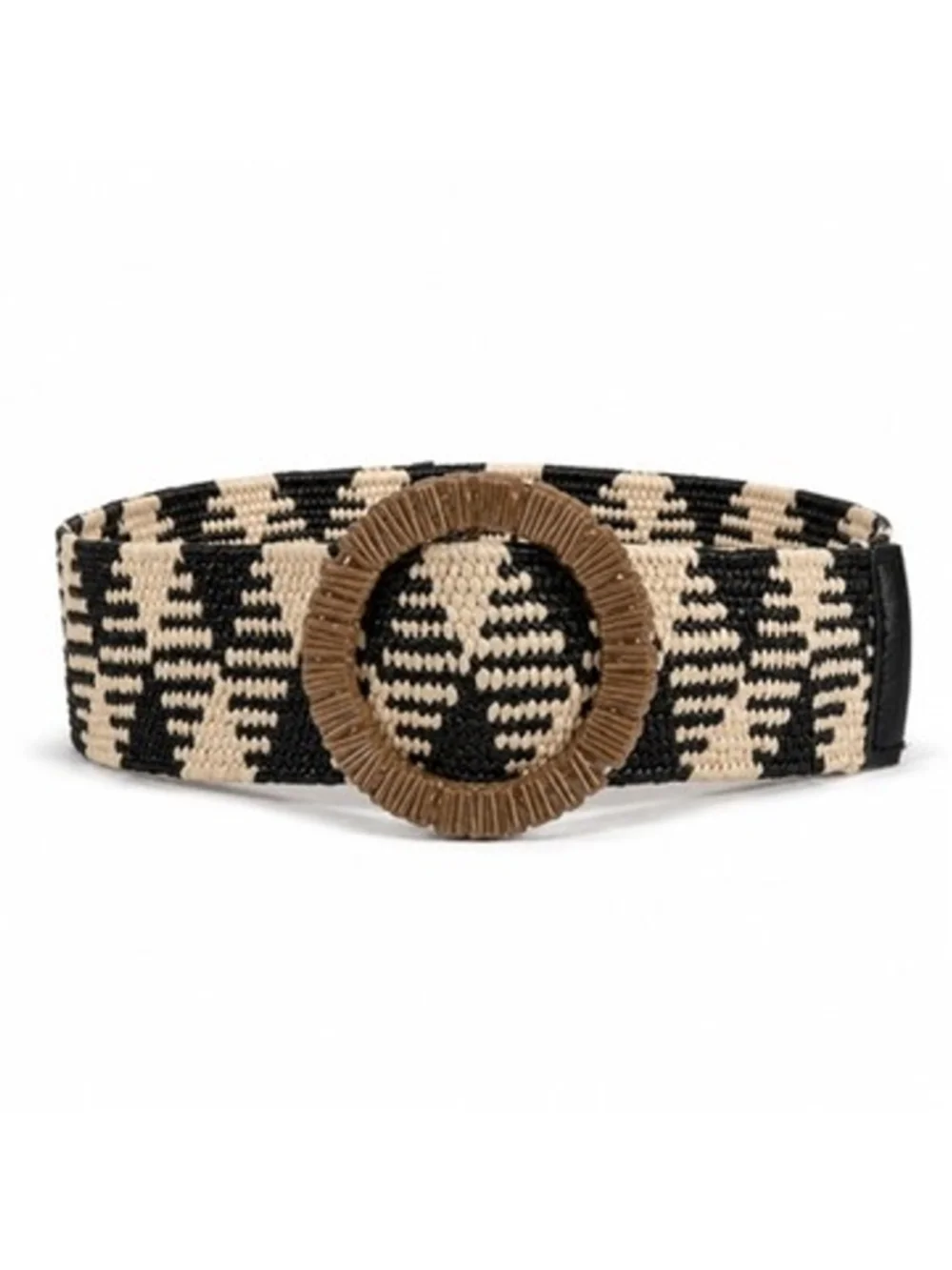 Bohemian Stretch Raffia Belt Black Beige Knit Woven Waist Belt Coastal Size M/L